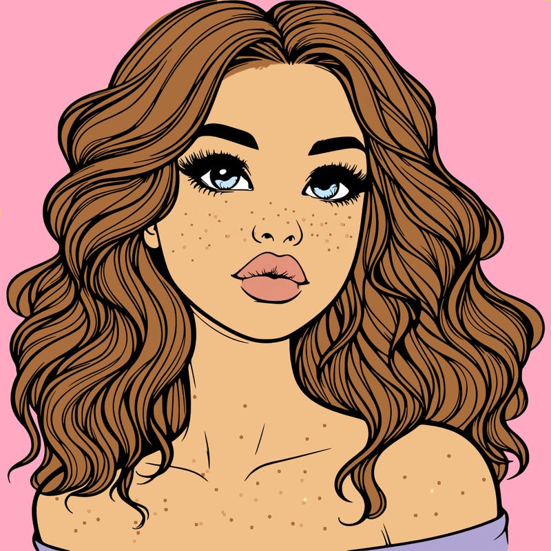 realistic girl with wavy hair and lips
