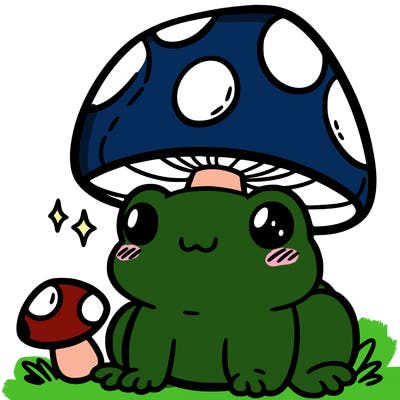 a cute frog with a mushroom hat