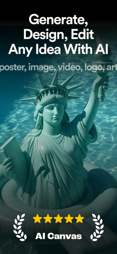 AI Canvas - AI Image Generator - AI generated image of the Statue of Liberty in a pool float for creative design projects