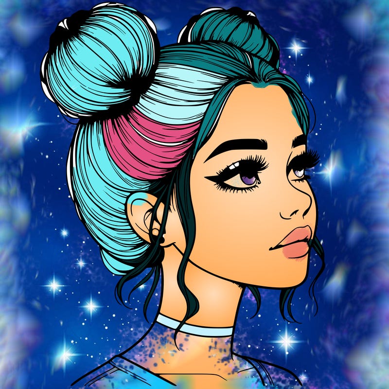 realistic girl with buns on the top of her head