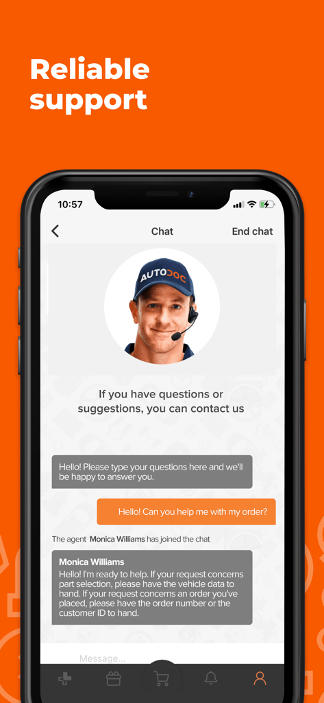 AUTODOC – shop for car parts - In-app chat interface for AUTODOC customer support and technical assistance