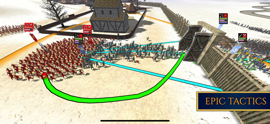Real time tactical battle in ROME Total War Barbarian Invasion showing unit maneuvers and troop commands near city gates