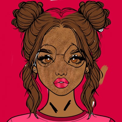 realistic girl with two buns in hair and lips