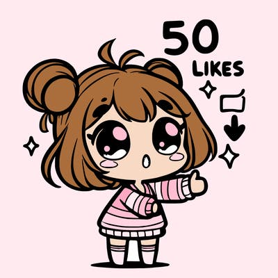 little cute cartoon girl asking for 50 likes