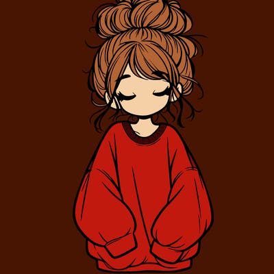 girl with baggy sweatshirt and messy bun