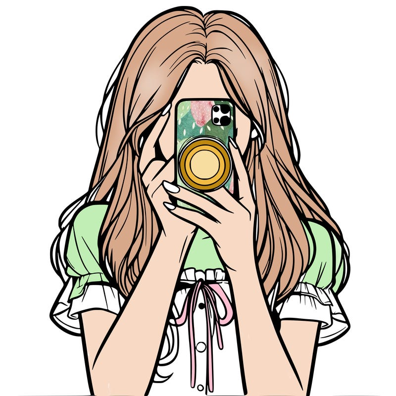 a realistic girl holding her phone taking pictures