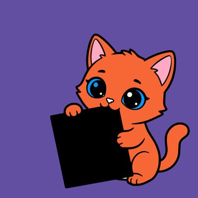 a small cat with a blank sheet of paper in its hand. the cat is sooooooo cute!