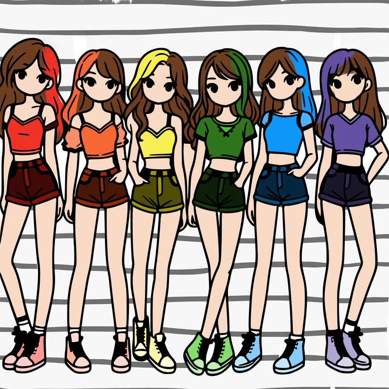 a group of girls wearing crop tops and shorts