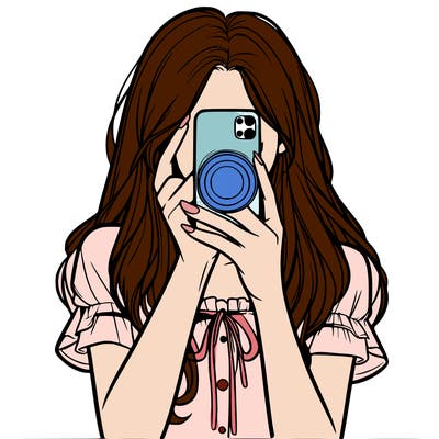 a realistic girl holding her phone taking pictures