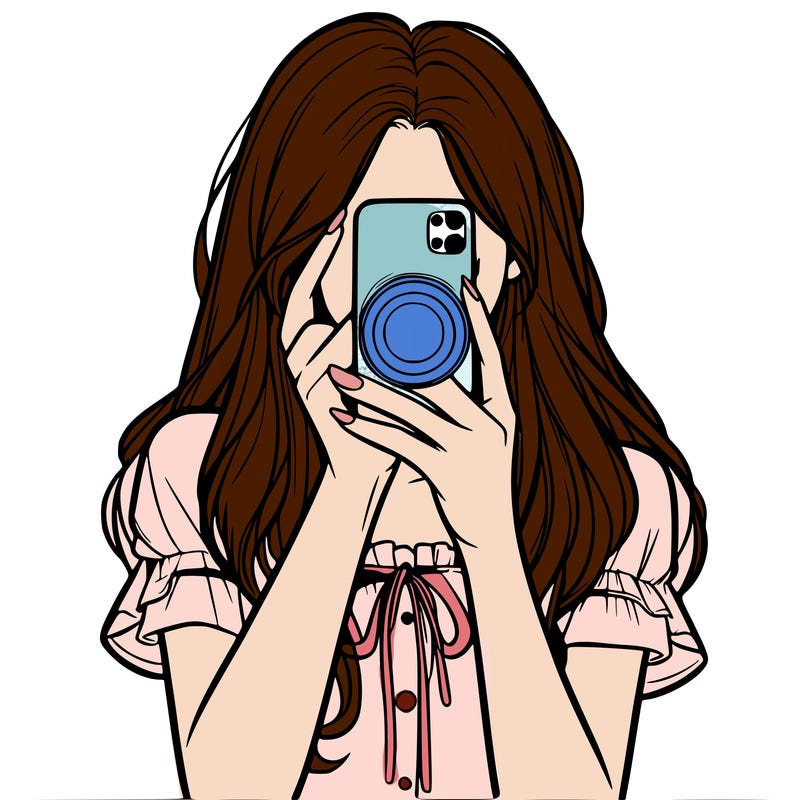 a realistic girl holding her phone taking pictures