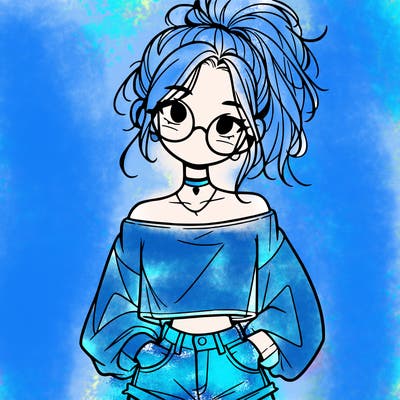 girl with a messy ponytail glasses a baggy crop top and jean shorts