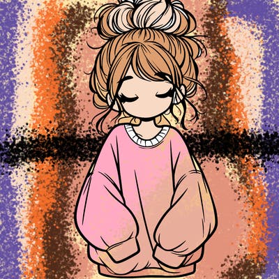 girl with baggy sweatshirt and messy bun