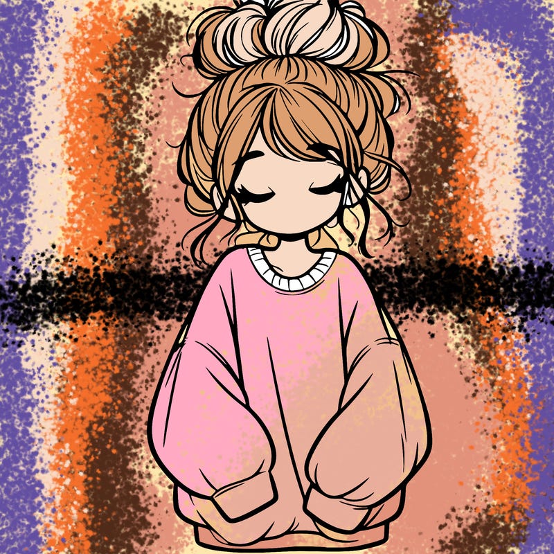 girl with baggy sweatshirt and messy bun