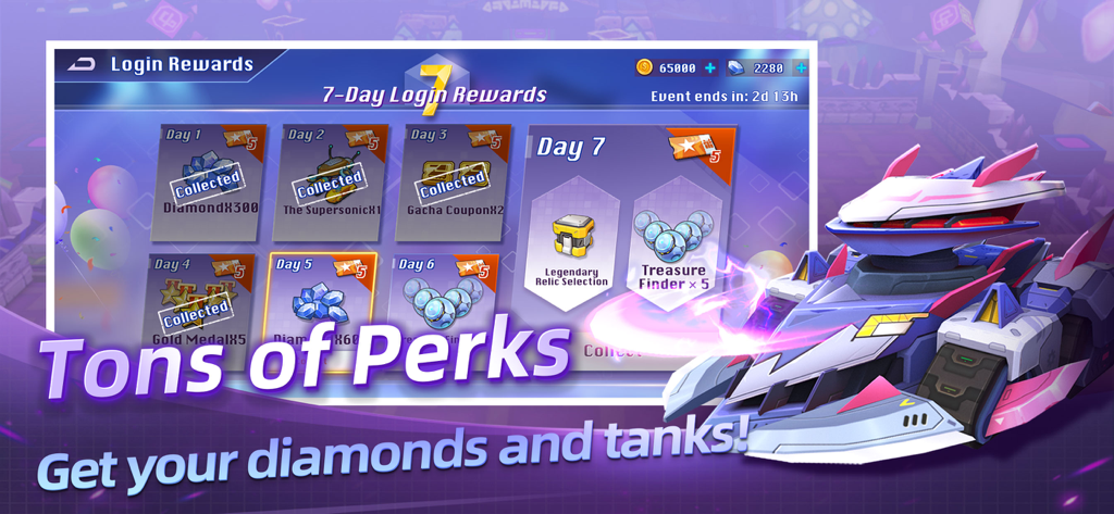 Final Tank 3D - Final Tank 3D login rewards screen displaying daily perks diamonds and bonuses