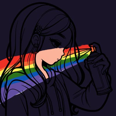 a realistic girl spray painting