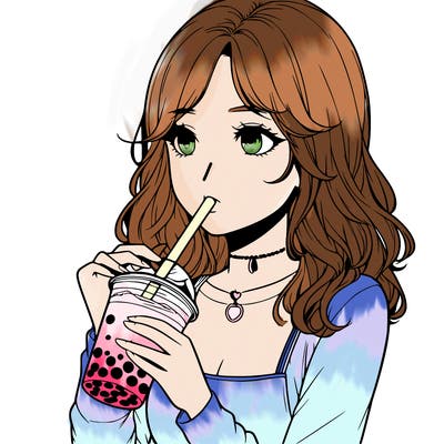 realistic girl drinking boba tea