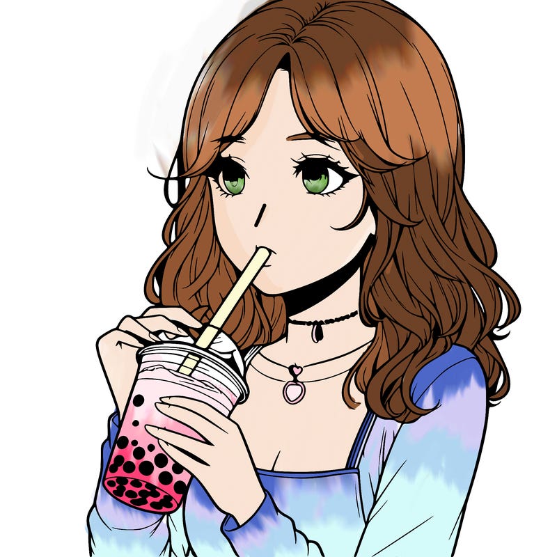 realistic girl drinking boba tea