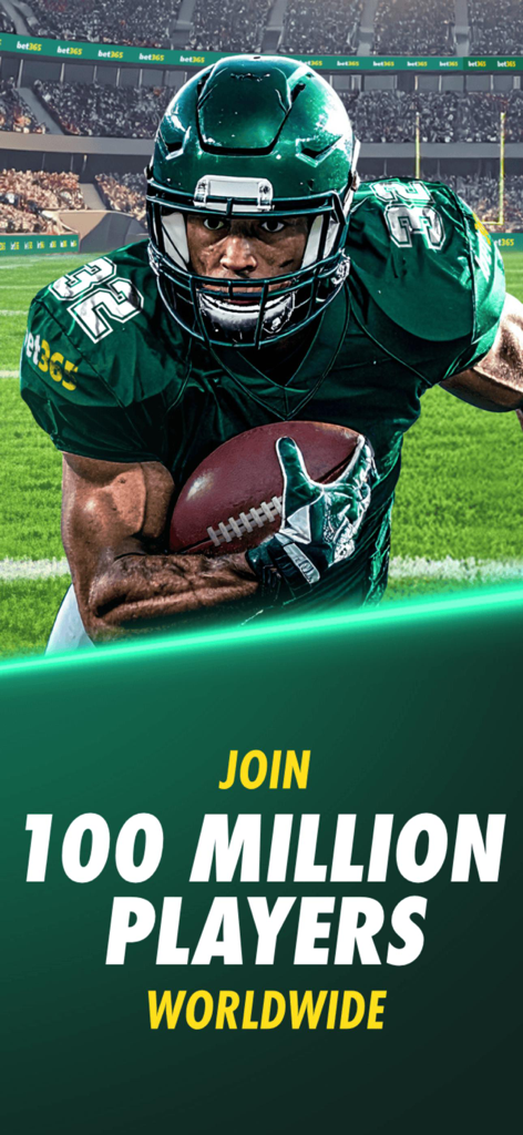 American football player with text Join 100 Million Players Worldwide for bet365 sportsbook