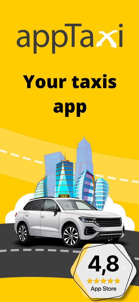 appTaxi - Book and Pay Taxis - appTaxi mobile Anwendung zur Buchung von Taxis in Italien mit einer Bewertung von 4,8 Sternen im App Store