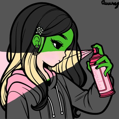 a realistic girl spray painting