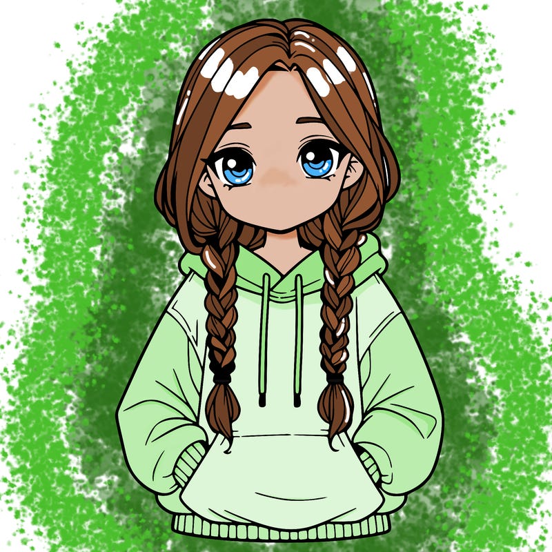 a realistic girl with a oversized hoodie and she has braids