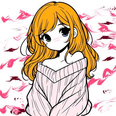 shy pretty girl wearing a sweater that is falling off one shoulder portrait