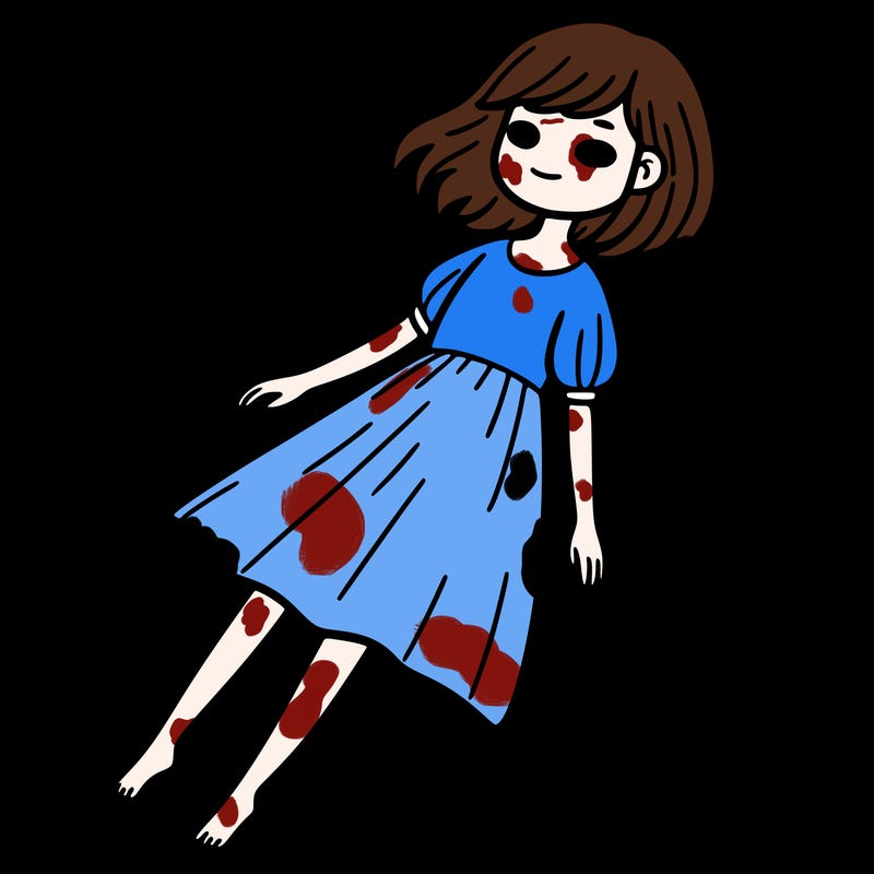 floating girl with shoulder length hair wearing dress