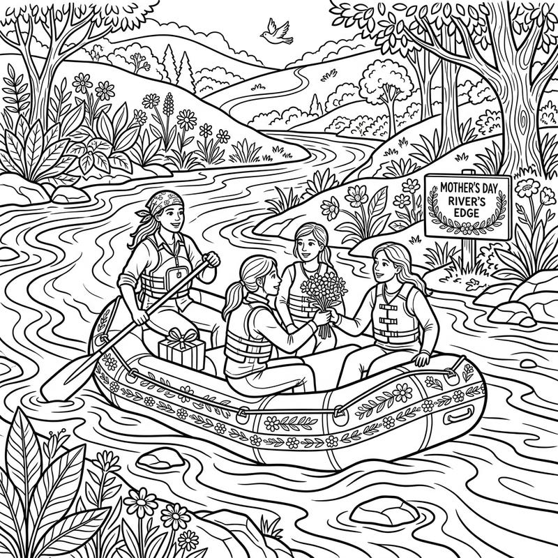 Embark on a creative journey with our Mother's Day river guides coloring page, where adventure meets heartfelt celebration. This unique design is perfect for showing appreciation while enjoying a relaxing coloring session.