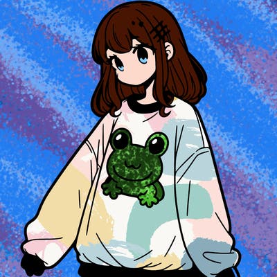 girl wearing frogging sweatshirt