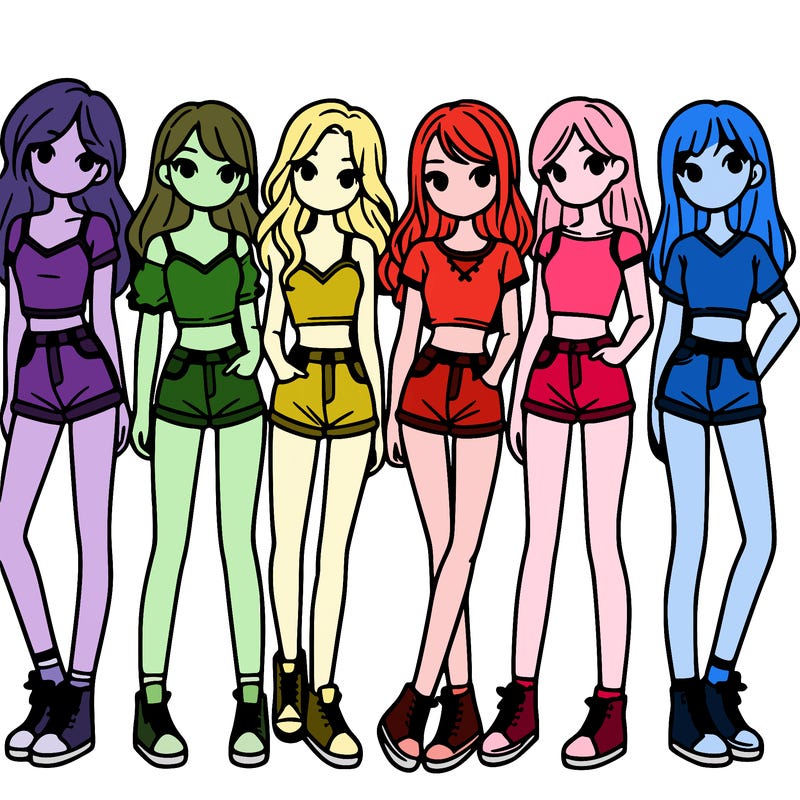 a group of girls wearing crop tops and shorts