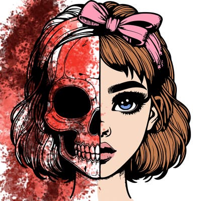 realistic girl with half skull mask
