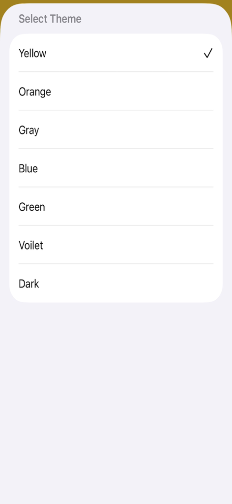 Sri Guru Granth Sahib Ji - Um menu que mostra diferentes opções de temas de cores no aplicativo Sri Guru Granth Sahib Ji.