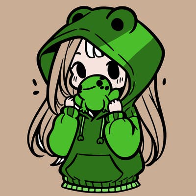 a girl holding a froggy hoodie