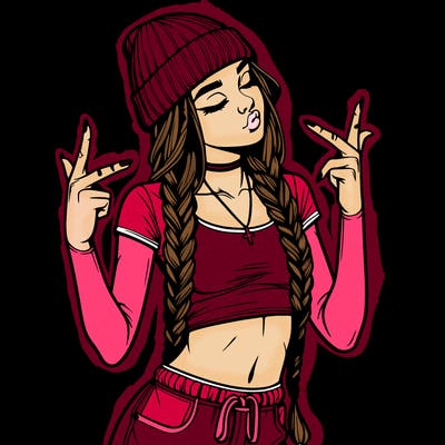 realistic teenage girl with braids and a beanie and crop top doing 🫶🏼