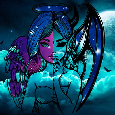 realistic angel half demon