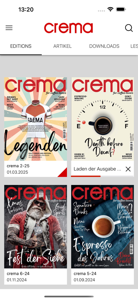 crema Magazin - Digital edition covers of the crema coffee magazine app