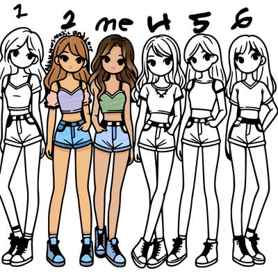 a group of girls wearing crop tops and shorts