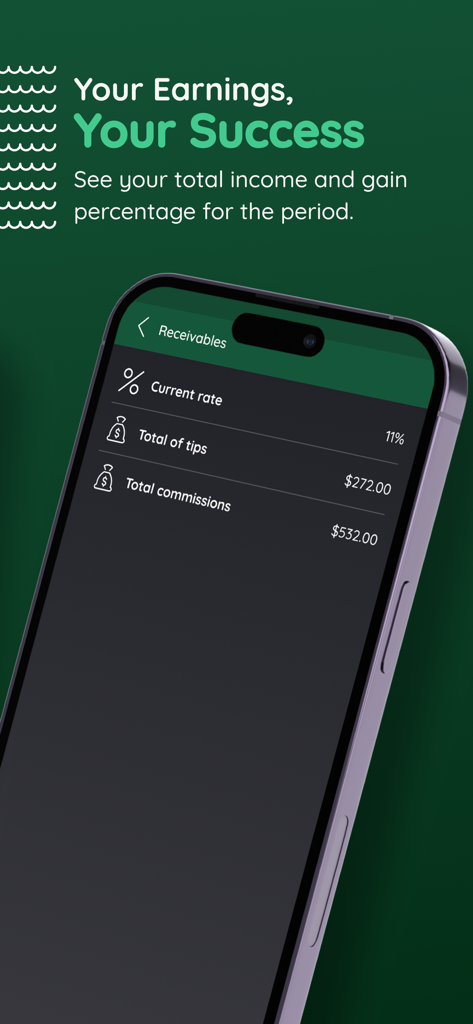 Bento Driver - Cayman - Tela de ganhos do aplicativo Bento Driver exibindo gorjetas totais, comissões e taxa atual