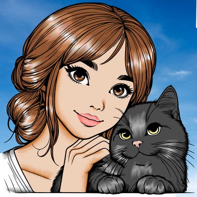 realistic girl with cat