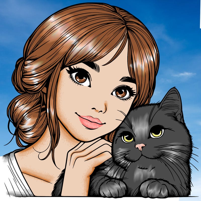 realistic girl with cat