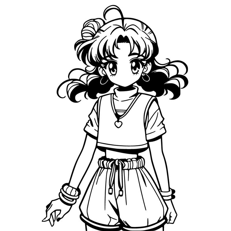 anime girl in a crop top and shorts