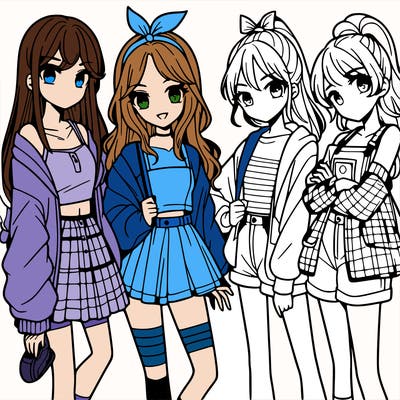 teen manga girls group of 4