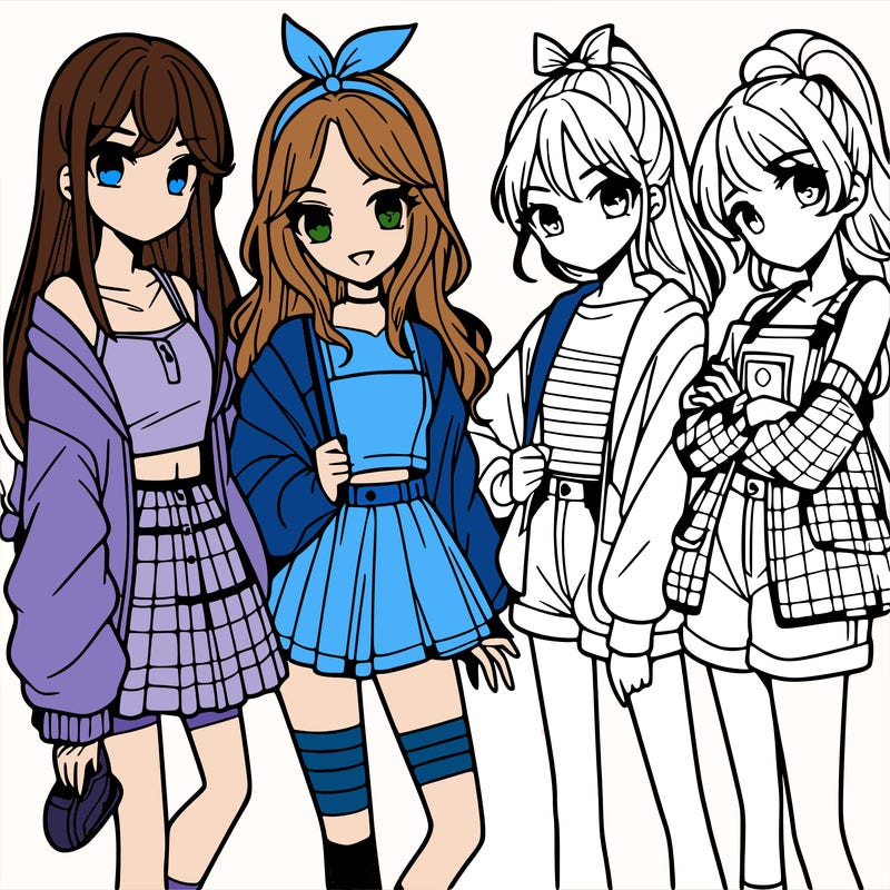 teen manga girls group of 4
