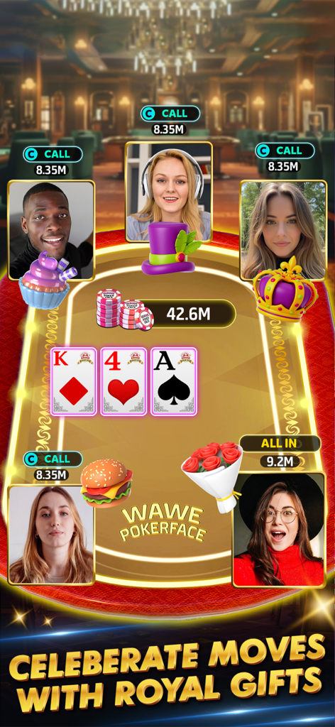 Wawe Poker Face - Texas Holdem - Social Texas Holdem poker game featuring live video chat and virtual gifts on the table