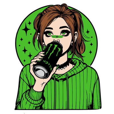 realistic girl drinking monster energy drink