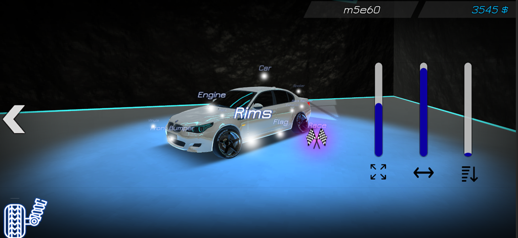 Drift Racing Legends JDM - A white sports sedan in the Drift Racing Legends JDM car customization and tuning menu