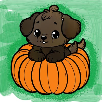 cute little puppy in a pumpkin