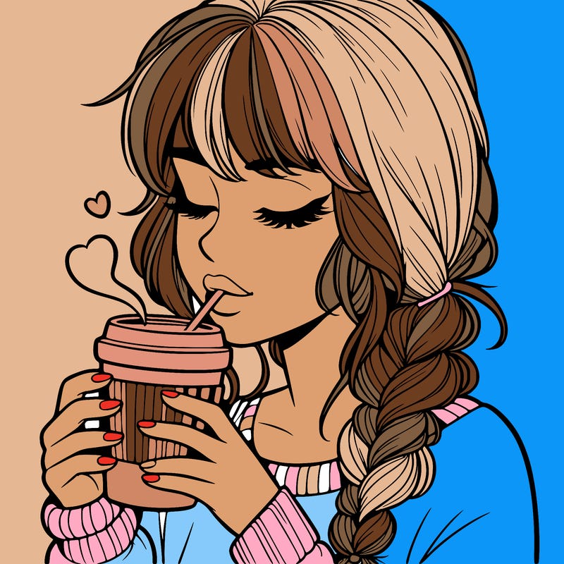 realistic girl drinking coffee