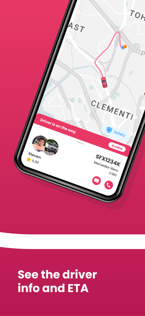 RYDE - Ride Hailing & More - Interface of the RYDE app showing real-time driver tracking on a map with estimated time of arrival and driver details