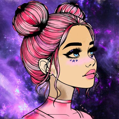 realistic girl with buns on the top of her head